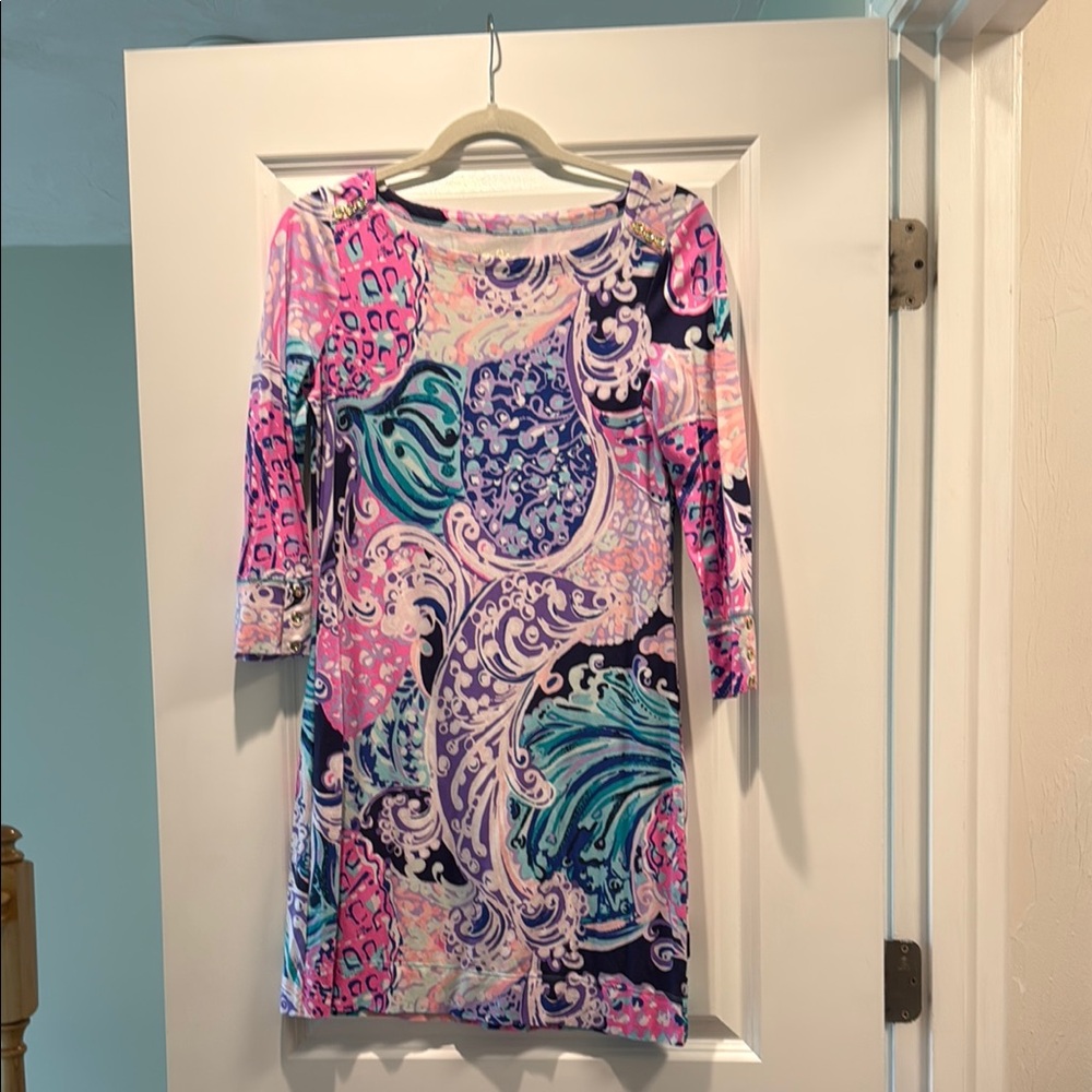 Lilly Pulitzer Pink and Blue Sheath Dress 3/4 Sleeve